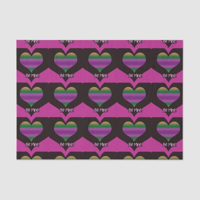 Be Mine Valentine Purple Stripe Heart Tissue Paper (Front)