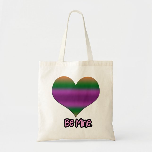 Be Mine Valentine Purple Stripe Heart Tote Bag (Front)