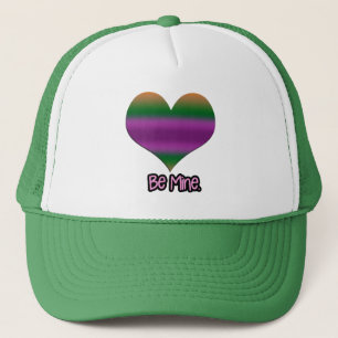 Be Mine Valentine Purple Stripe Heart Trucker Hat