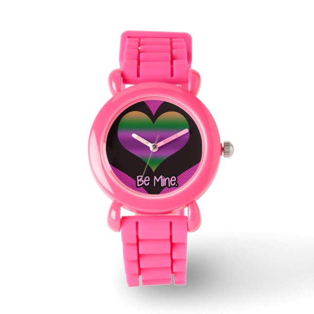 Be Mine Valentine Purple Stripe Heart Watch (Front)