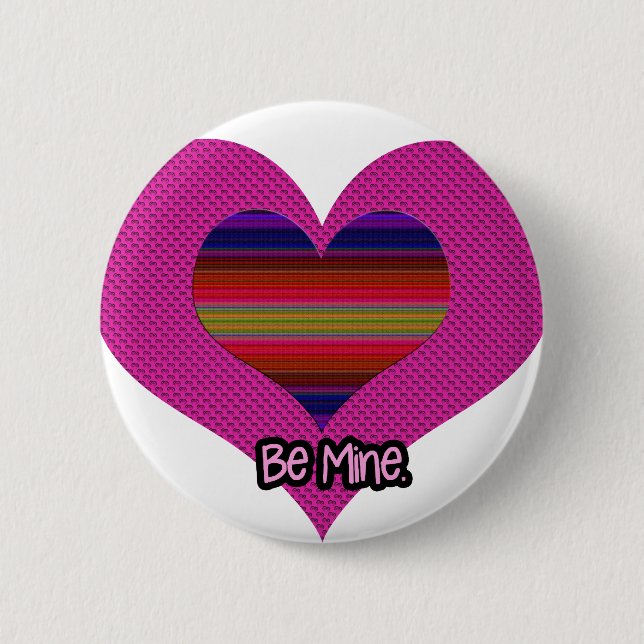 Be Mine Valentine Rainbow Heart 2 Inch Round Button (Front)