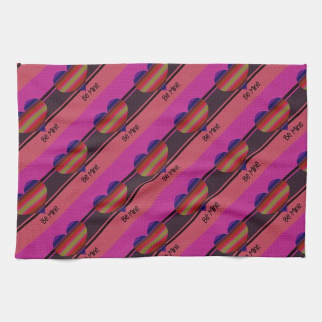 Be Mine Valentine Rainbow Heart Kitchen Towel (Horizontal)