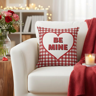 Be Mine Valentine Red and White Plaid Gingham Throw Pillow