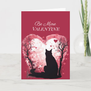 Be Mine Valentine Red Hearts Black Cat Holiday Card