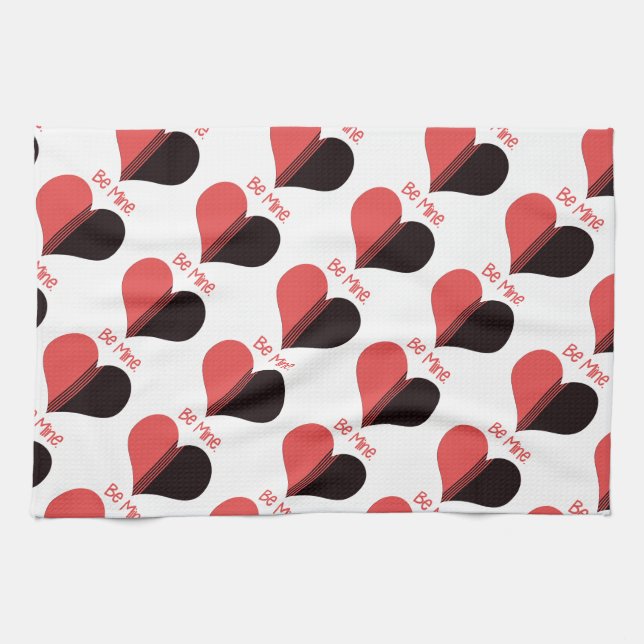 Be Mine Valentine Red Stripe Heart Kitchen Towel (Horizontal)