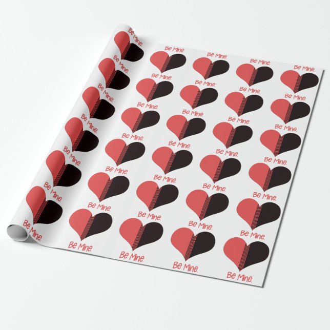 Be Mine Valentine Red Stripe Heart Wrapping Paper (Unrolled)