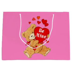 Be Mine Valentine Teddy on Pink Large Gift Bag