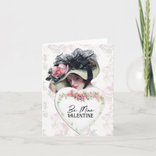 Be Mine Valentine Vintage Lady Rose Floral Hat Card