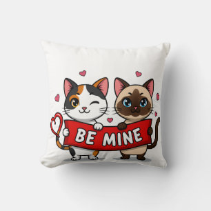 BE MINE Valentine's Cats   Cute Kittens with Love Throw Pillow