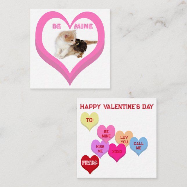 BE MINE Valentine's Critters Conversation Hearts Card (Front/Back)