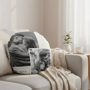 Be Mine Valentine's Day Couple Photo Love  Round Pillow