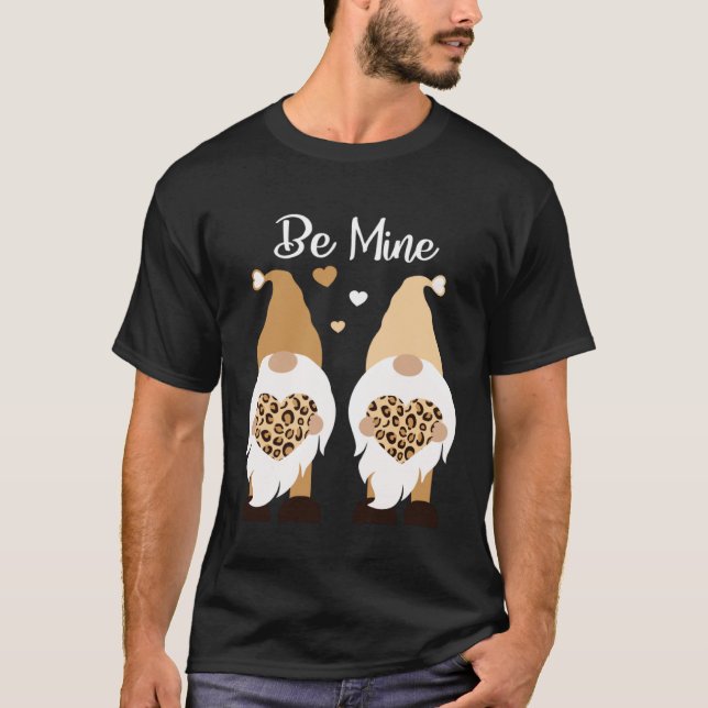 Be Mine Valentines Day Leopard Print Gnome T-Shirt (Front)