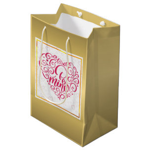 Be Mine" Vintage Text: Happy Valentine's Day Medium Gift Bag