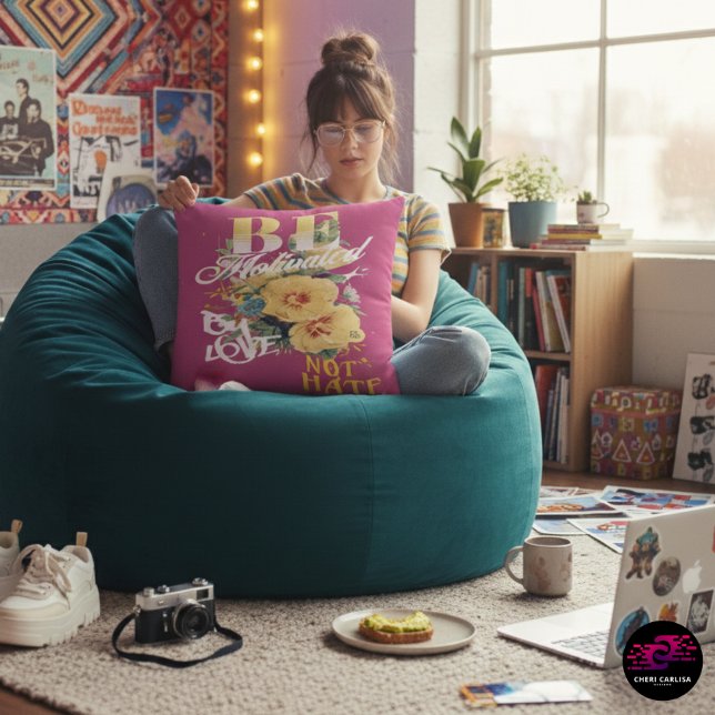 Be Motivated By Love Not Hate Throw Pillow (Love lives here.)