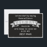 Be My Best Man Card - Funny Open Bar<br><div class="desc">Pop the question with this humourous and charming flat card. Personalize the front with his name and the back with your own personal message. Simply edit the name and the message on the back, select a quantity of "1" and add to cart. Create personalized cards for the entire wedding party!...</div>