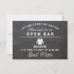 Be My Best Man Card - Rustic Chalkboard<br><div class="desc">Pop the question with this humourous and charming flat card. Personalize the front with his name and the back with your own personal message. Simply edit the name and the message on the back, select a quantity of "1" and add to cart. Create personalized cards for the entire wedding party!...</div>