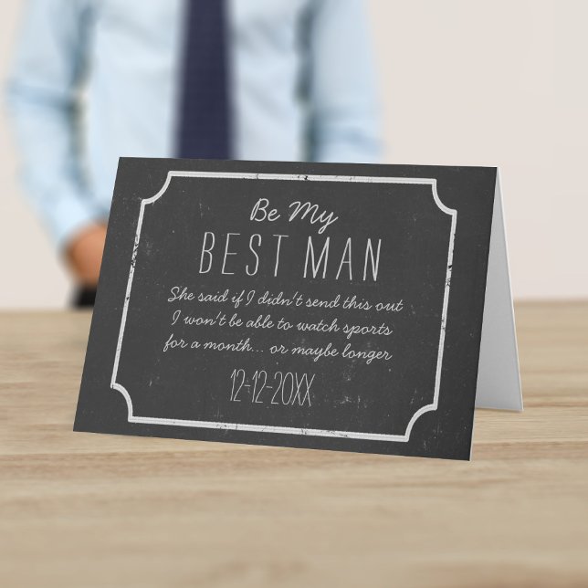 Be My Best Man Groomsman Proposal Card (For lovers of the chalkboard wedding vibe. Ask your best man to be there for you with this card)