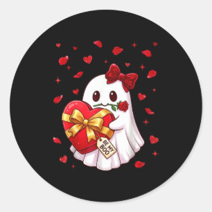 Be My Boo Cute Ghost Valentine Heart Box Rose Fian Classic Round Sticker