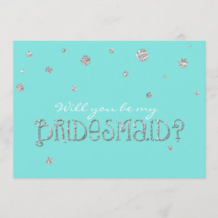 BE MY BRIDESMAID Aqua Blue Silver Glitter Card