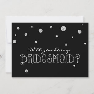 BE MY BRIDESMAID Black Silver Glitter Modern Card