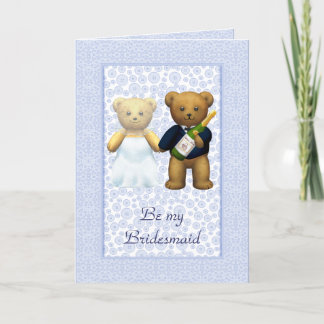 Be my Bridesmaid Blue Teddy bear couple invite
