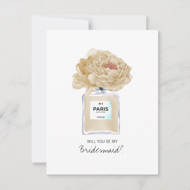Be My Bridesmaid Champagne Peonies & Perfume Card (Front)