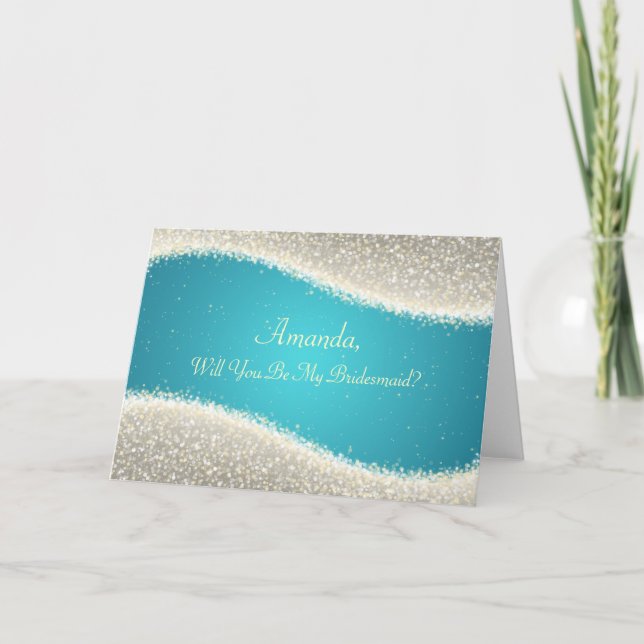 Be My Bridesmaid Dazzling Sparkles Turquoise Invitation (Front)