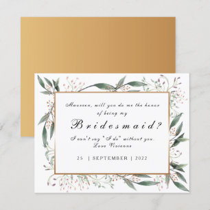 Be My Bridesmaid elegant green leaf gold Invitation