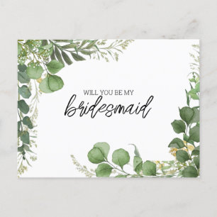 Be My Bridesmaid Eucalyptus and Arched Gold Holiday Postcard