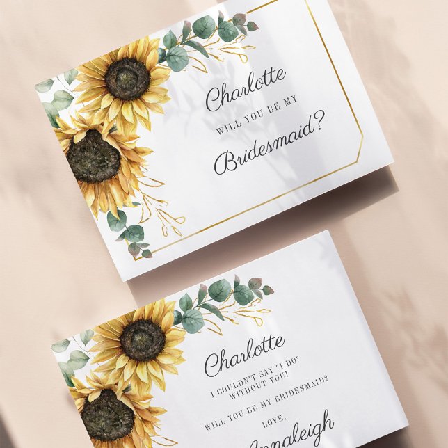 Be My Bridesmaid Eucalyptus Sunflower Geometric Invitation (Bridesmaid Proposal Floral Sunflower Eucalyptus Card)