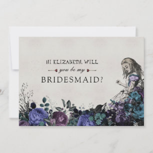 Be My Bridesmaid Floral Grey Alice in Wonderland Invitation
