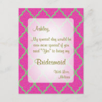 Be My Bridesmaid | Hot Pink Quatrefoil