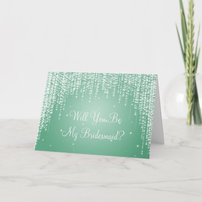 Be My Bridesmaid Night Dazzle Mint Green Invitation (Front)