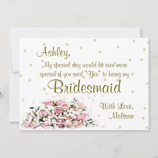 Be My Bridesmaid | Pink Roses Invitation (Front)