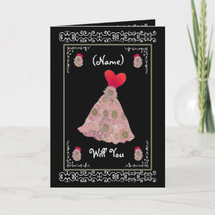 Be My Bridesmaid - Red and Mauve Flowered Dress Invitation