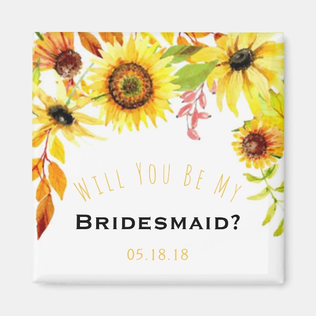 Be My Bridesmaid Rustic Sunflowers Wedding Magnet (Front)