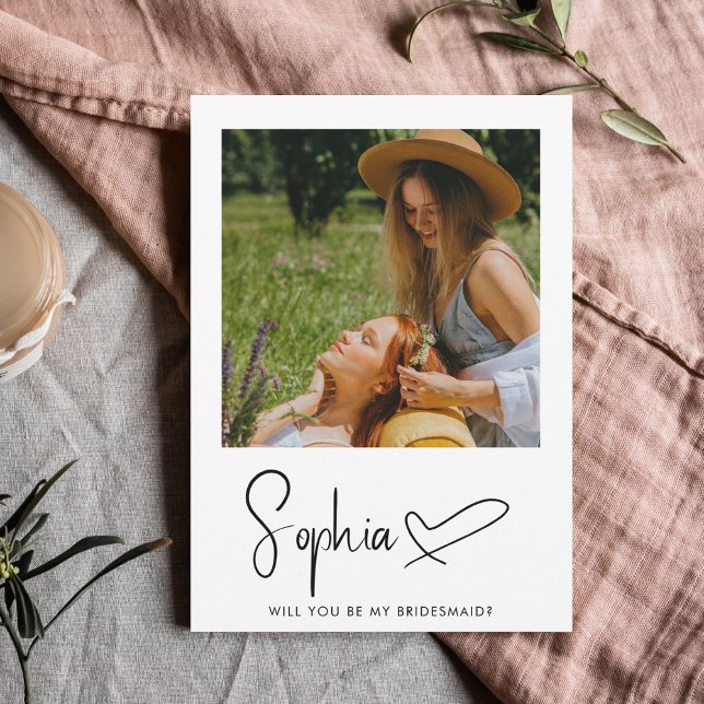 Be My Bridesmaid Script Signature Photo Invitation (Creator Uploaded)