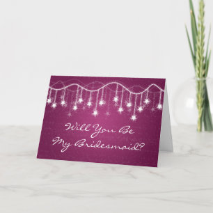 Be My Bridesmaid Shimmering Stars Berry Pink Invitation