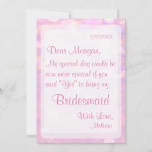 Be My Bridesmaid Soft Pink Bokeh Invitation