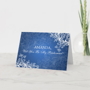 Be My Bridesmaid Vintage Swirls Blue Invitation