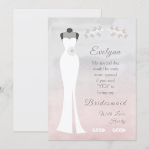 Be My Bridesmaid - White Bridal Gown on Pink Grey Card