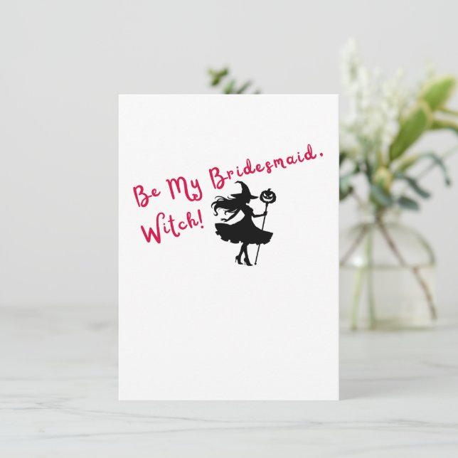 Be My Bridesmaid, Witch! Red Proposal Invitation (Standing Front)