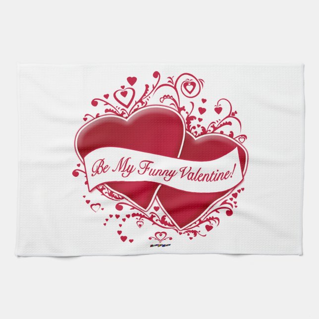 Be My Funny Valentine! Red Hearts Kitchen Towel (Horizontal)