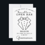 Be My Groomsman Card - Funny<br><div class="desc">Pop the question with this humourous and charming flat card. Personalize the front with his name and the back with your own personal message. Simply edit the name and the message on the back, select a quantity of "1" and add to cart. Create personalized cards for the entire wedding party!...</div>