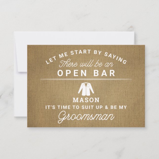 Be My Groomsman Card - Rustic Burlap (Front)