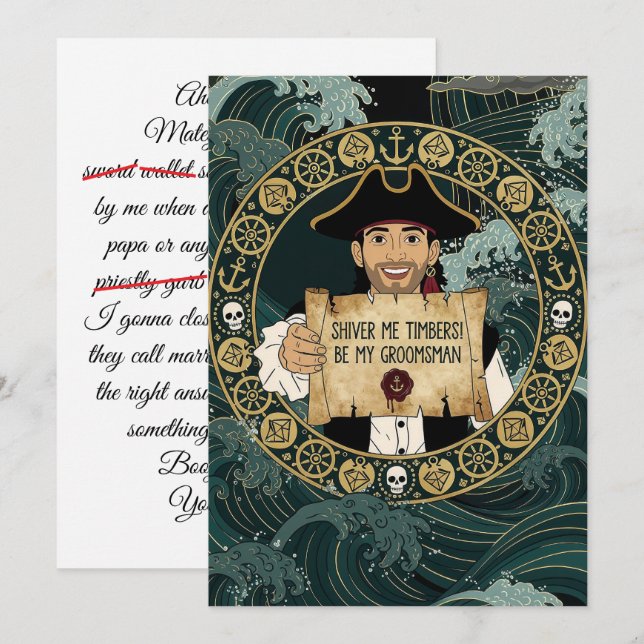 Be My Groomsman Funny Pirate Invitation (Front/Back)