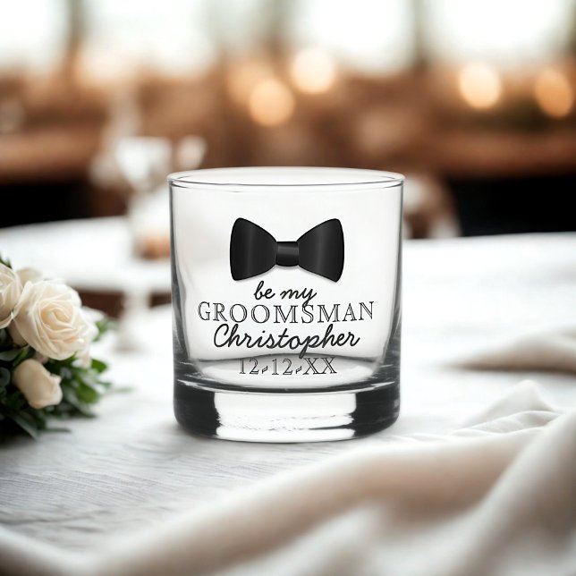 Be My Groomsman Name Wedding Whiskey Glass (Your Groomsman's proposal gift and request card in one. Just add their name and your wedding date)