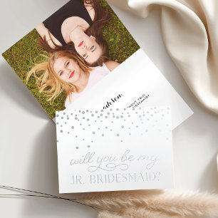 Be My Jr Bridesmaid Personalized Photo Silver Foil Card