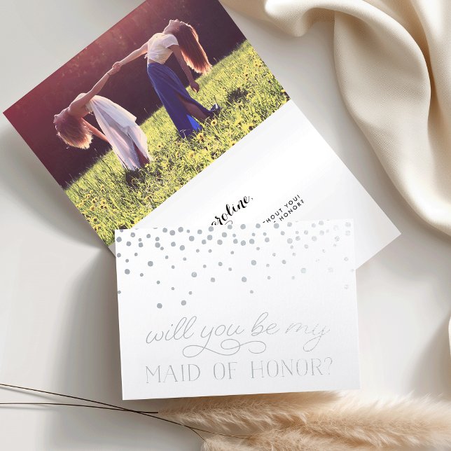 Be My Maid of Honour | Personalized Photo Silver Foil Card (Creator Uploaded)
