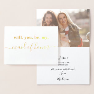 Be My Maid of Honour - Photo Inside - Modern Gold Foil Card